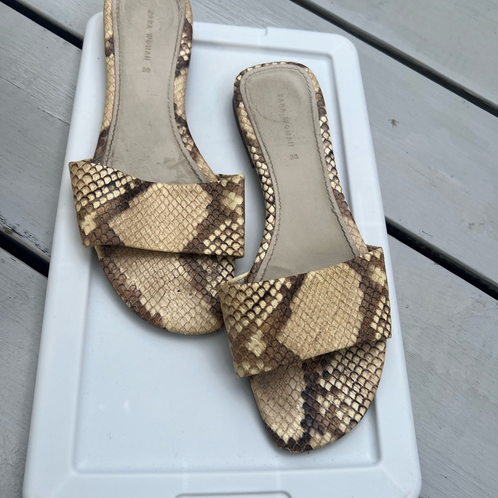 Zara Tan and Brown Sandals with Wide Straps